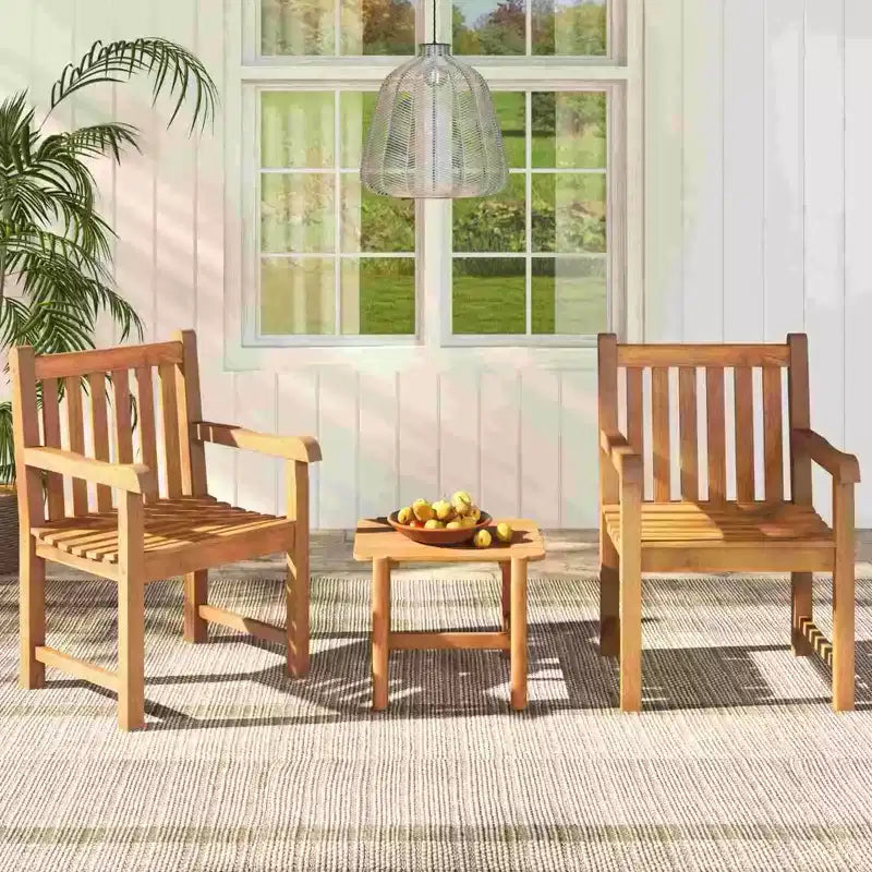 Costway 2 PCS Teak Wood Patio Dining Chair Outdoor Armchair w/ Slatted Seat & Solid Legs