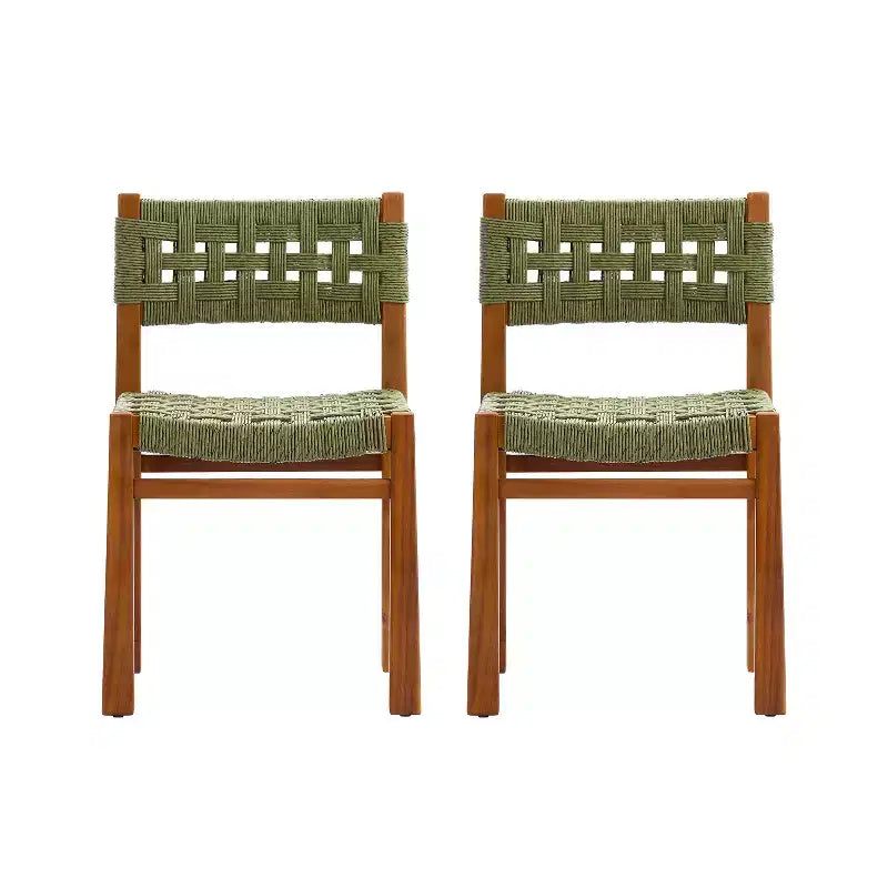 Christopher Knight Home Yolaine Farmhouse Outdoor Acacia Wood Woven Rattan Dining Chair (Set of 2)