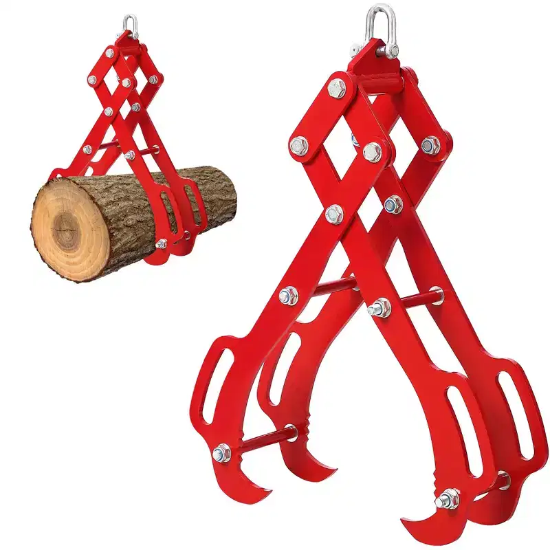 Log Tongs, Grapple Hook with 4 Claws, Logging Tongs for Timber, Log Grabber, Heavy-Duty Steel Log Grapple
