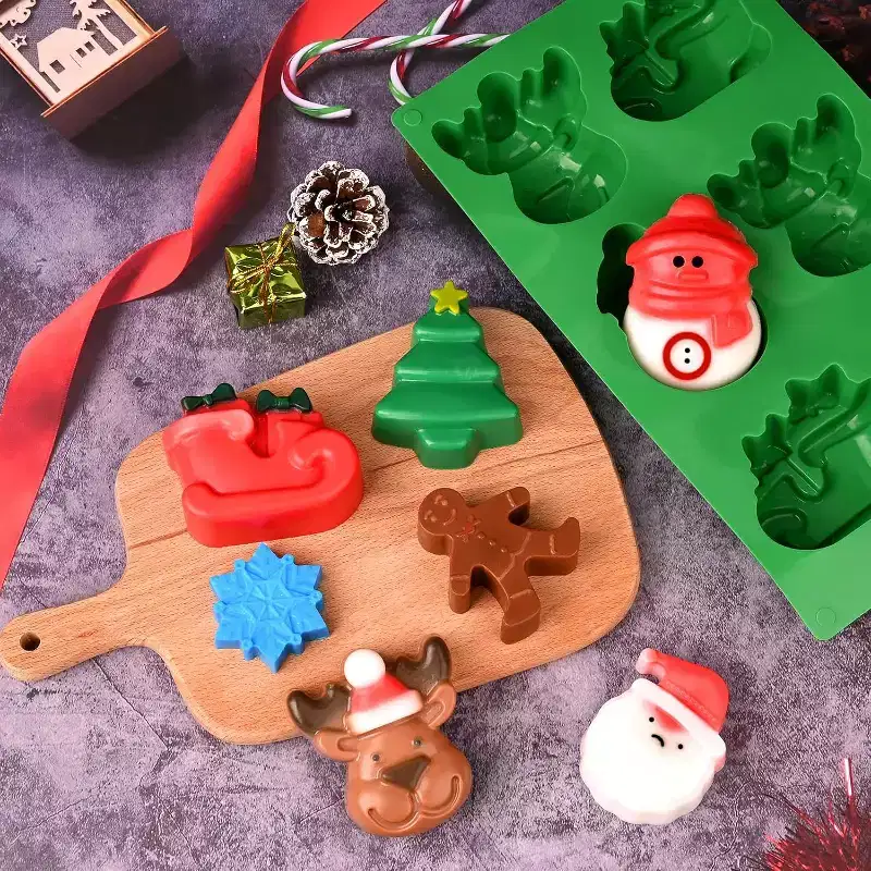 JDICTION 3 Pack Christmas Silicone Molds (Large Size) - Xmas Tree/Santa/Snowman Shapes for Mini Cakes, Soap, Chocolate, Jello, Candy, Candles