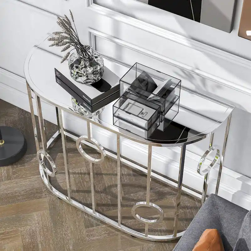 Hoop Glam Chrome 42-inch Mirror Sofa Table by Furniture of America