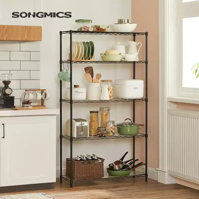 SONGMICS Garage Shelving, Wire Shelving Unit, Kitchen Storage Rack with Adjustable Shelves, for Living Room, Garage, Black
