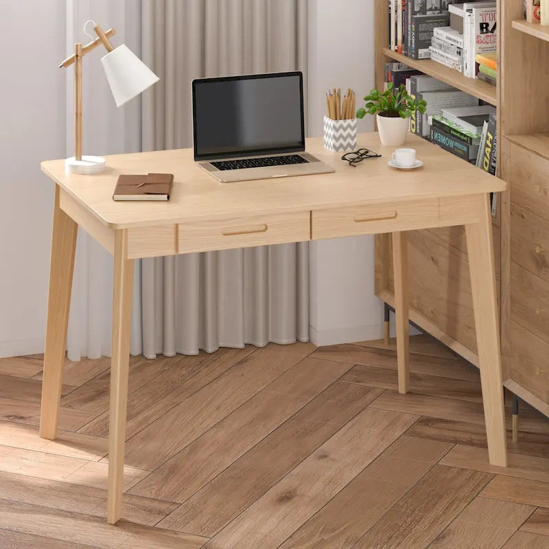 39.4 Inch Simple Writing Desk with Drawers and Solid Wood Legs