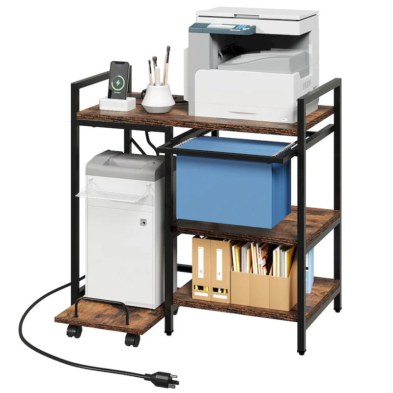 3-Shelf Printer Stand with Storage, Rolling Printer Table Machine Cart Organizer with Wheels