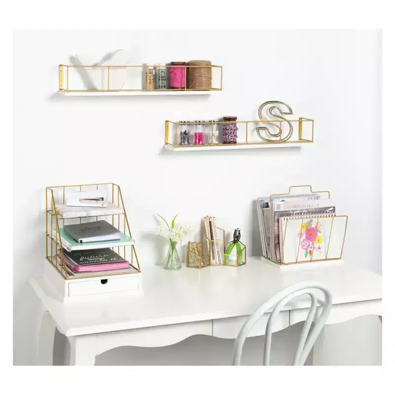 24 x 4 2pc Decorative Wall Shelf Set White/Gold - Uniek