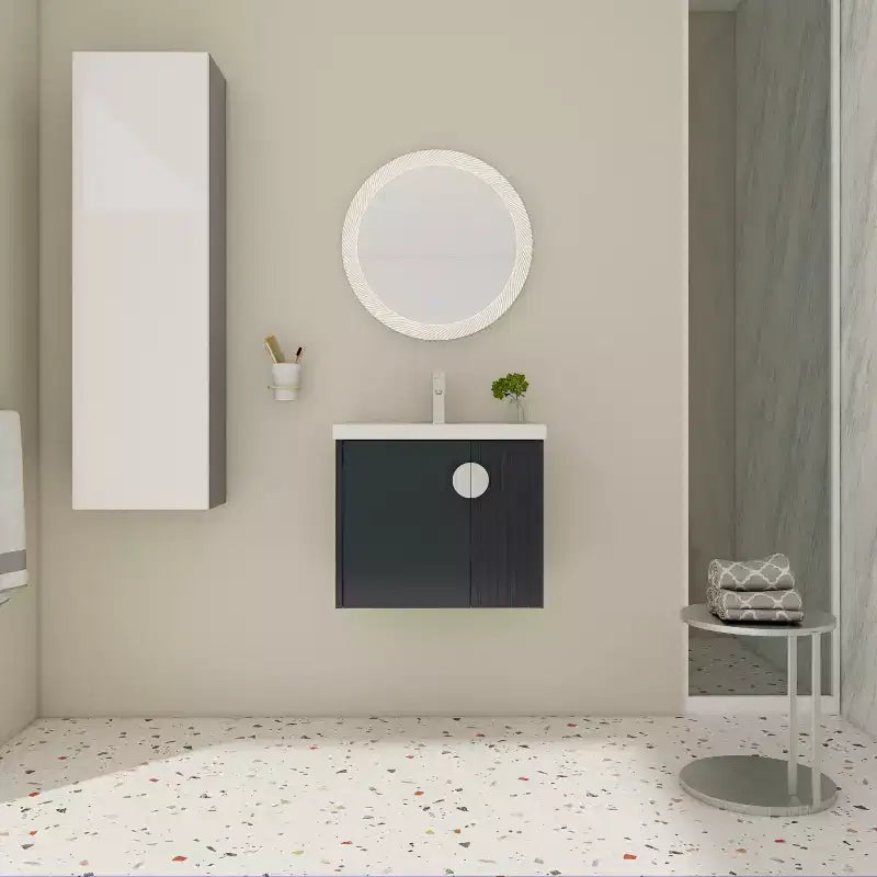 Bathroom Vanity Cabinet with White Ceramic Sink, Floating Bathroom Vanity Wall Mounted Bathroom Vanity and Sink Combo with Soft-Close Door