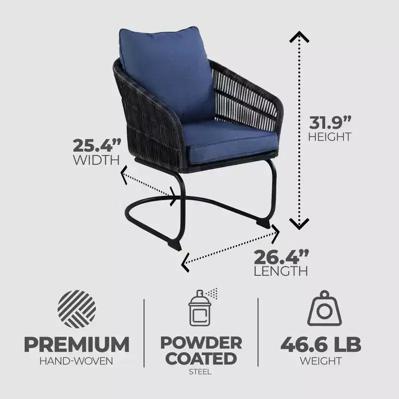 Four Seasons Courtyard Adelaide Set of 2 C Spring 250 Pound Capacity Rocking Motion Dining Chairs with Steel Frame and Olefin Cushions, Blue