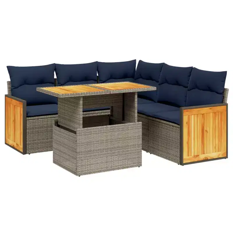 vidaXL 6 Piece Patio Sofa Set with Cushions Poly Rattan