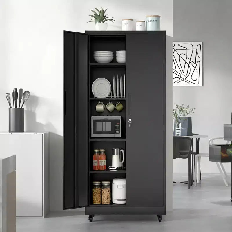 VIYET 71H Rolling Garage Storage Cabinet,Heavy-Duty Metal Lockable Cabinet w/ 4 Adjustable Shelves (Mobile Tool Organizer for Workshop/Office)