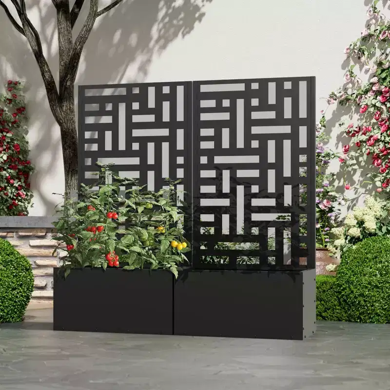 MAYEERTY Black Wrought Iron Planter with Trellis (Street Style), 47x24x12, Compact Outdoor Garden Planter