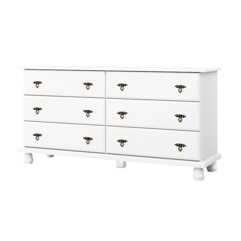 100% Solid Wood 6-Drawer Double Dresser | Optional Mirror | Carved Edges | Bun Feet | 3 Finishes