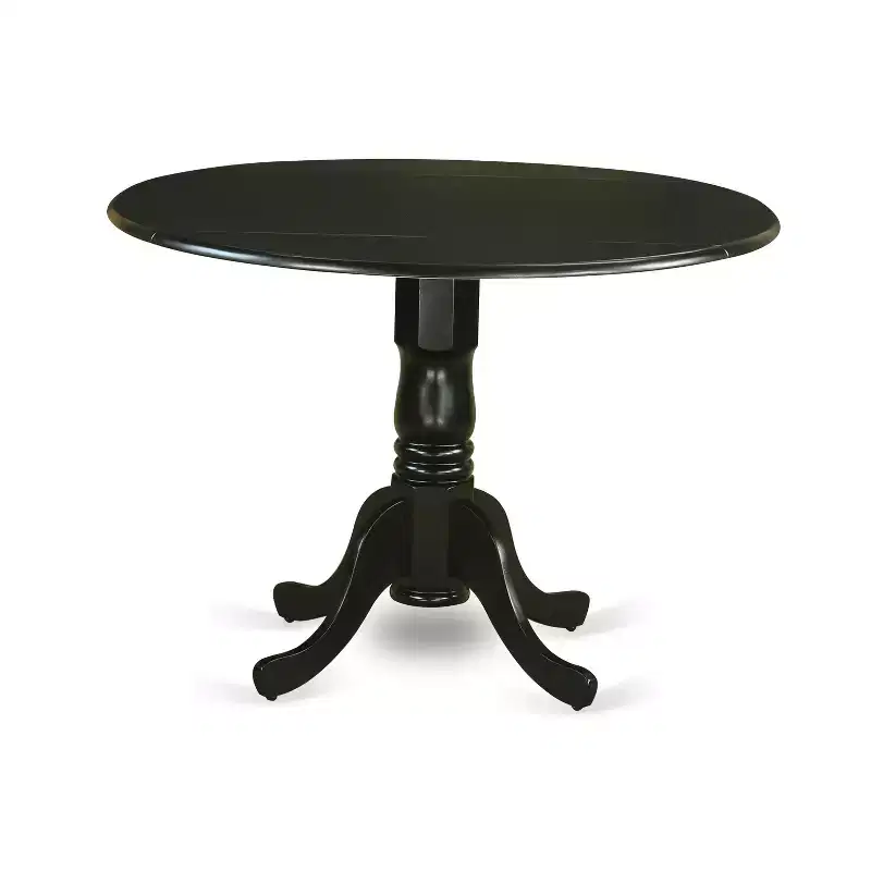 HomeStock Belmont 3Pc Round 42 Inch Dining Table With Two 9-Inch Drop Leaves And A Pair Of Wood Seat Dining Chairs, Black