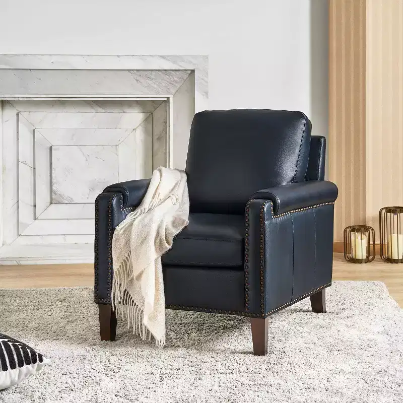 Hellmuth Genuine Leather Armchair with Removable Cushion and Nailhead Trims | HULALA HOME