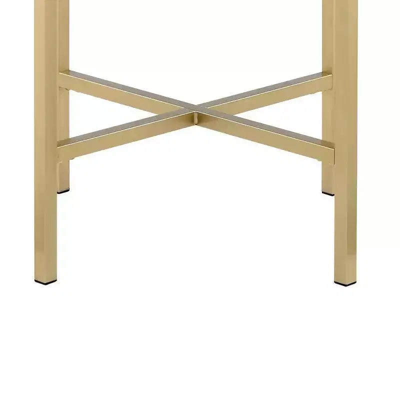 22" Mithea Accent Table Oak Top, Gold Metal Base - Acme Furniture: Round, Cross Bar Design, No Tools Assembly