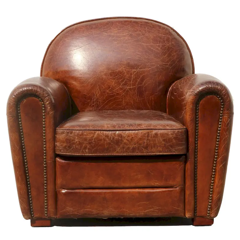 Fauteuil club Paris en cuir véritable marron, Pasargad Home