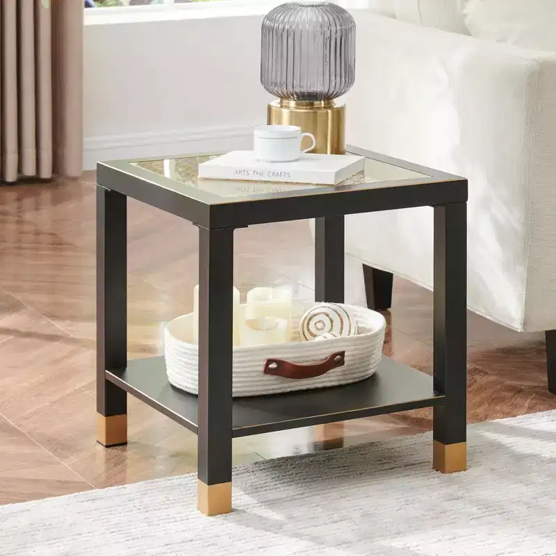 Mid-Century Metal & Glass End Table - Storage Shelf & Sofa-Side Height