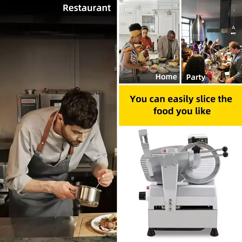 High Power Electric Meat Slicer 10 Blade  Adjustable Thickness 0-12mm  Stainless Steel & Carbon Steel Ideal for Meat, Cheese, Bread, Vegetables