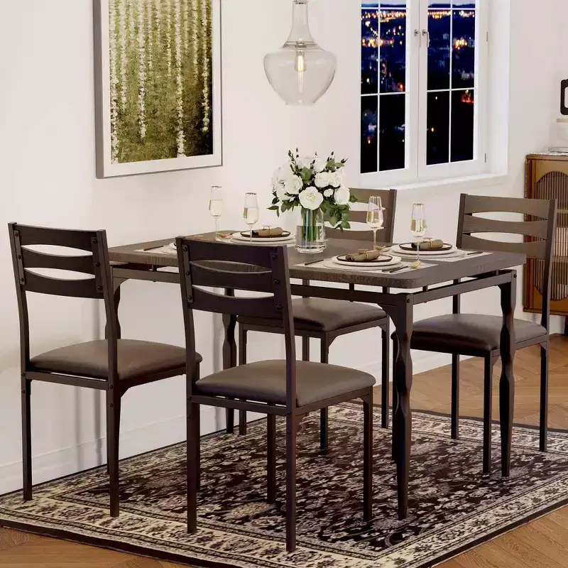 5 Piece Dining Table Set, Industrial Style Dining Table and Chairs Set for 4
