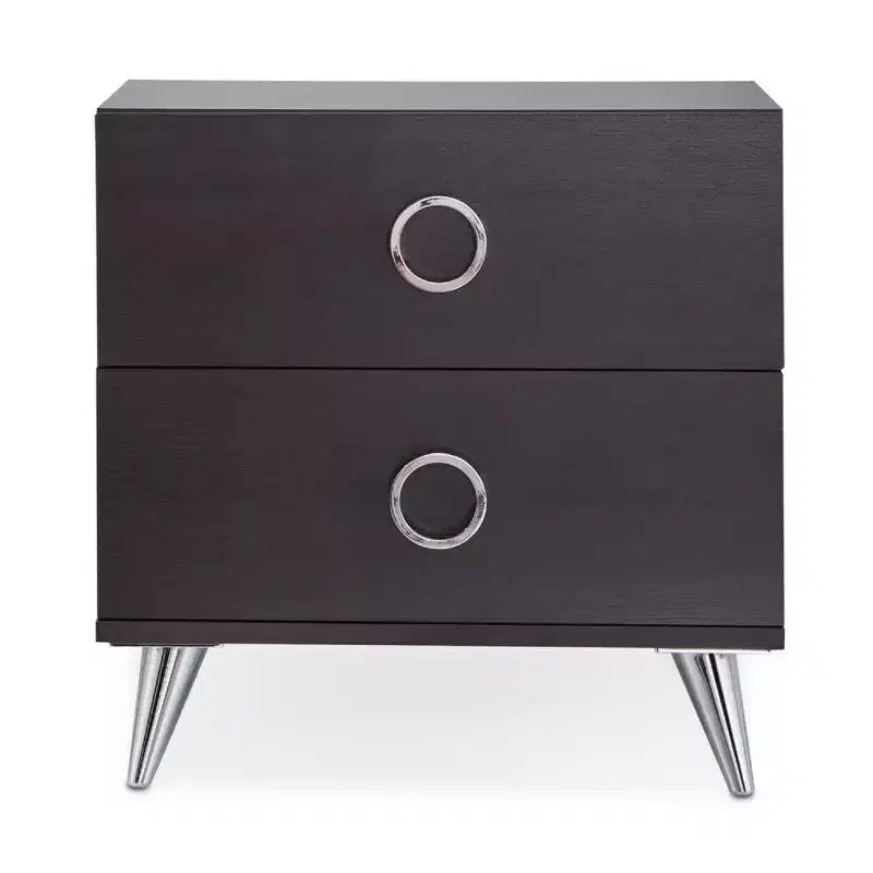 Royal Hampton Rectangular Wood & Metal Nightstand By Elms, Brown & Chrome