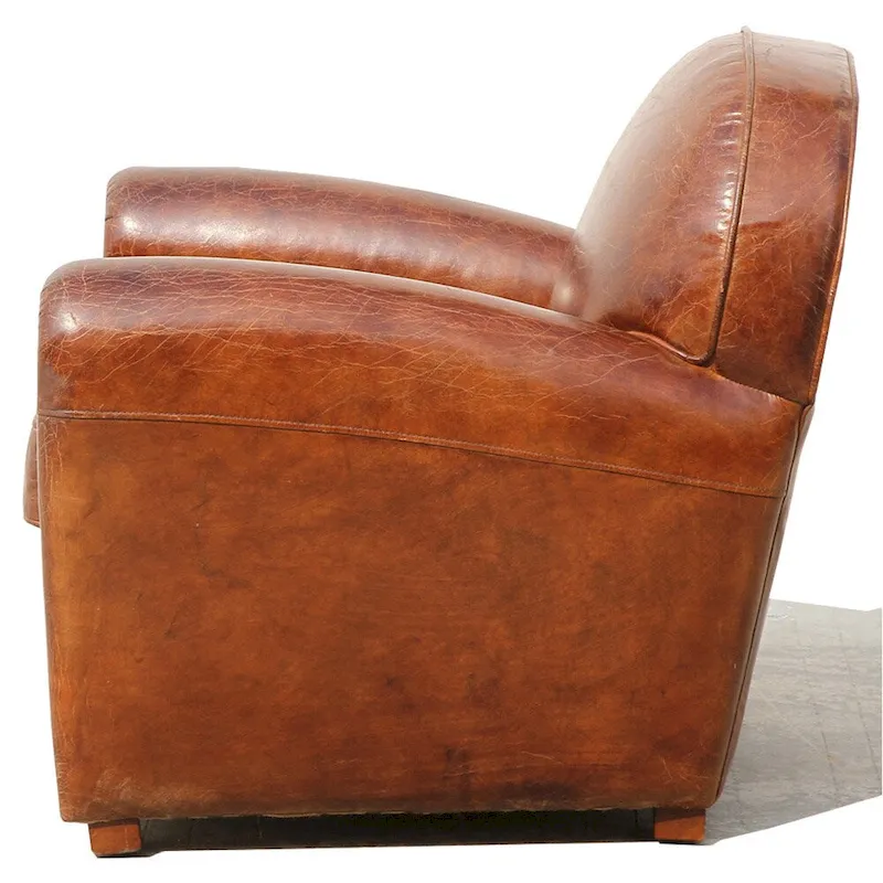 Fauteuil club Paris en cuir véritable marron, Pasargad Home