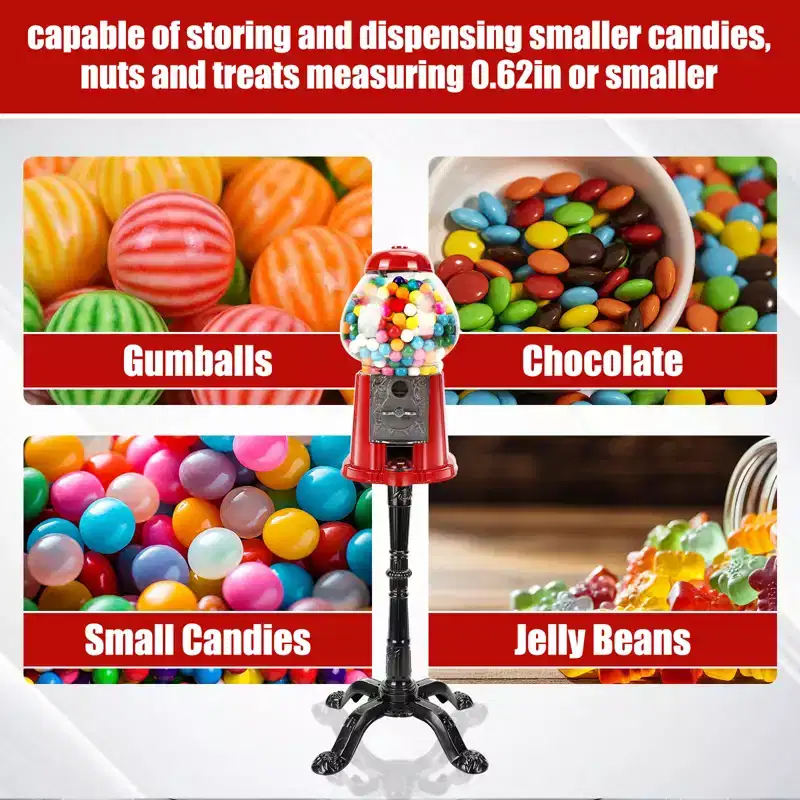 JVNOXK-5 Inch Commercial Red Bubble Gum Machine Stand, Key-Operated Free Candy Dispenser Bubble Gum Machine Coin-Operated Halloween Christmas Party