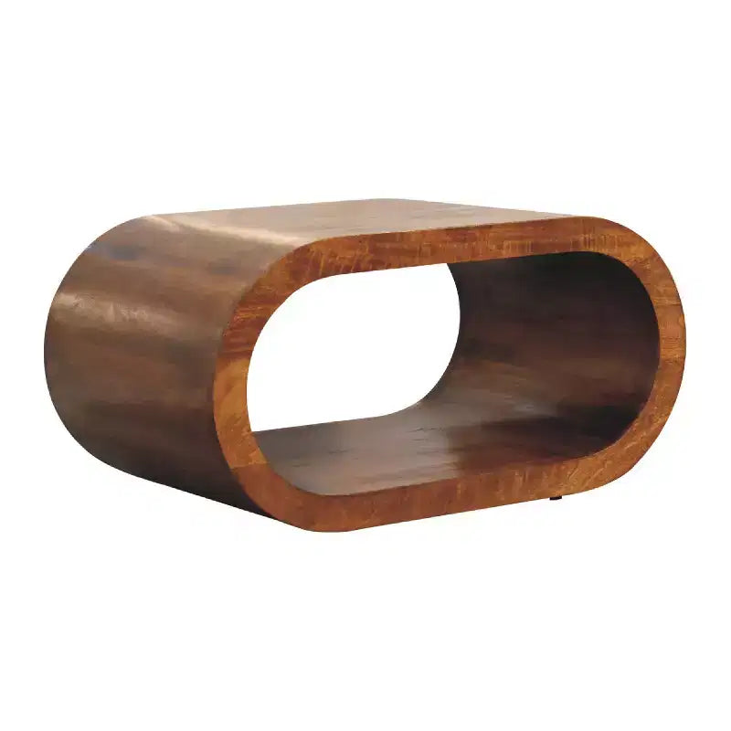 Wood Coffee Table - Chestnut Finish, Pedestal Base