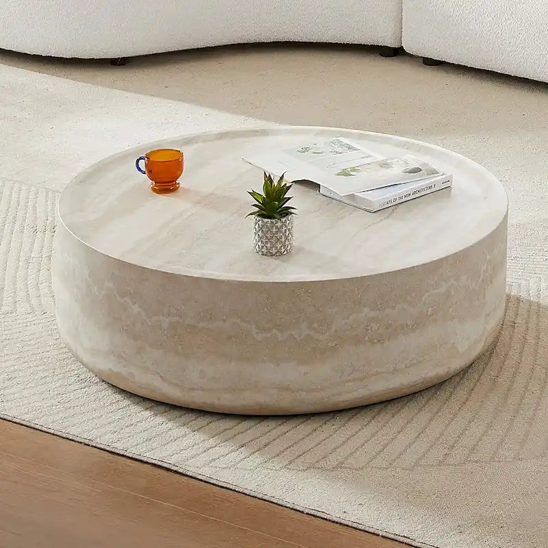 31.49 Inch Round Solid Concrete-Look Coffee Table, No Assembly Required