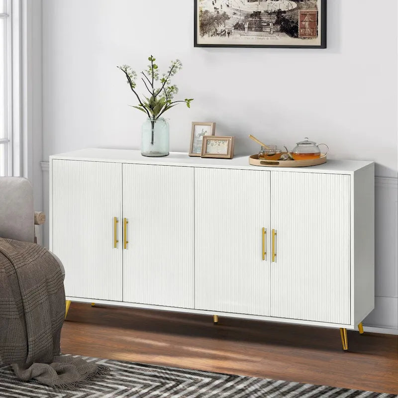 Accent Four Door Wood with Adjustable Shelves Storage Cabinet
