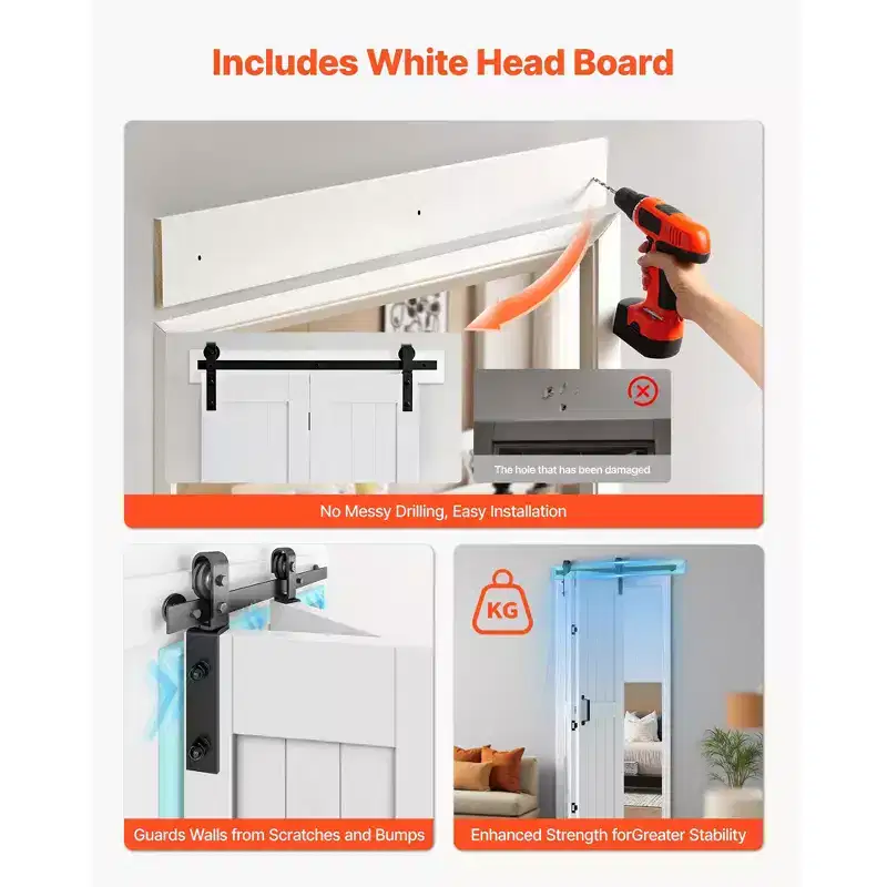VEVOR Bifold Barn Door, 36 x 84, MDF Bi-Fold Sliding Closet Doors, Header Board and Hardware Kit Included, H-Frame Space-Saving Design,White