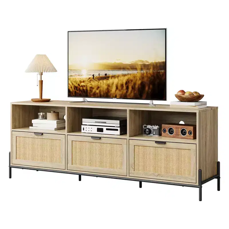 TV Cabinet with Storage - Two Doors Wooden Stand for Living Room