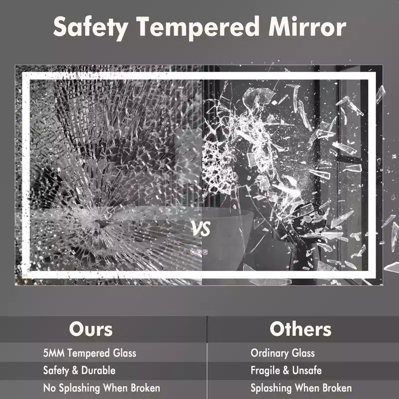 GustoWave 60X36'' Bathroom Mirror Wall-Mounted Vanity Mirrors, Wall Mirrors with 3X Magnification, Anti-Fog, Waterproof, Tempered Glass