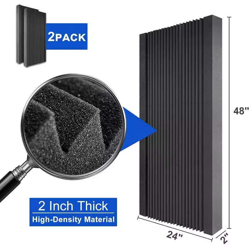 2/4-Pack 24x48 in Black Acoustic Soundproof Panels - Noise Reducing Foam for Home Studio Office Theater