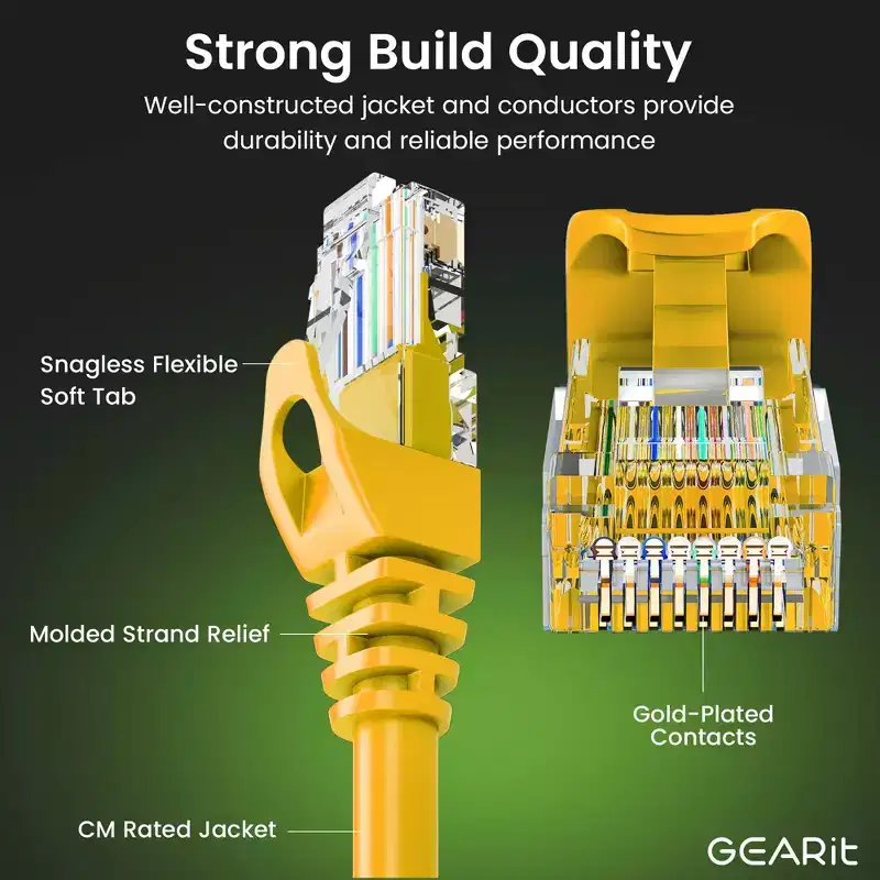 GEARit Flexible Soft Boot Cat6 Ethernet Patch Cable, Yellow - 5ft