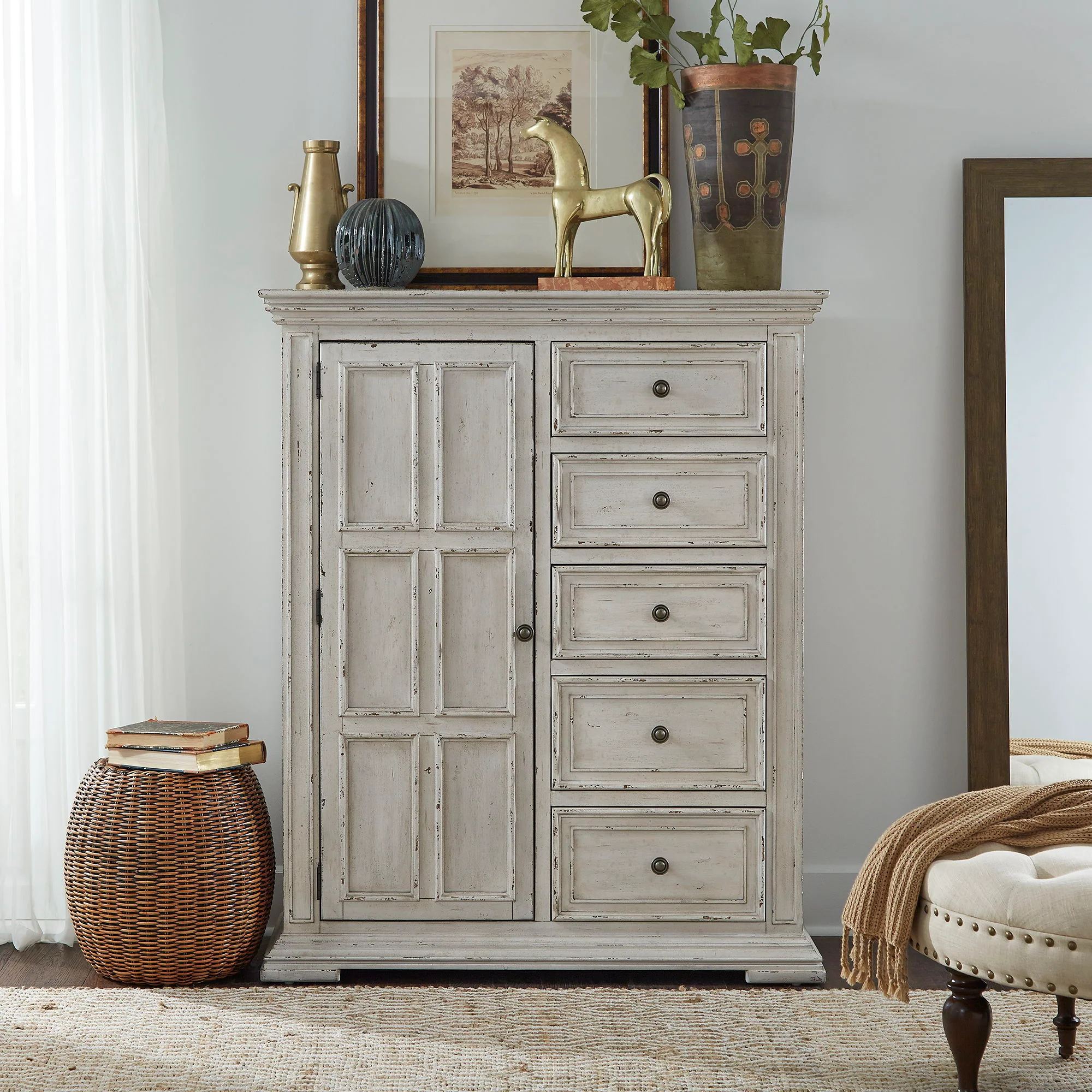 Door Chest — Crafted with rubberwood solids and wood products — bottom case dust proofing and fully stained interior drawers