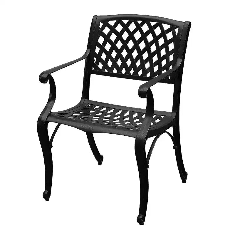 Modern Outdoor Mesh Cast Aluminum Patio Dining Chair - Black - Oakland Living: Weather-Resistant, UV-Protected