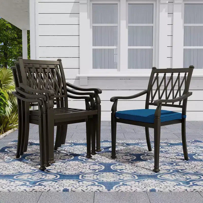 Mondawe Hollow Back Cast Aluminum Outdoor Dining Armchair with Cushion (Set of 4)