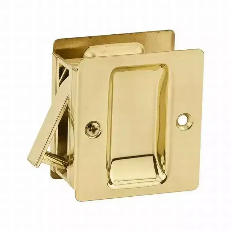 Kwikset Notch Hall 1.375 Inch Sliding Door Pocket Lock, Polished Brass (3 Pack)