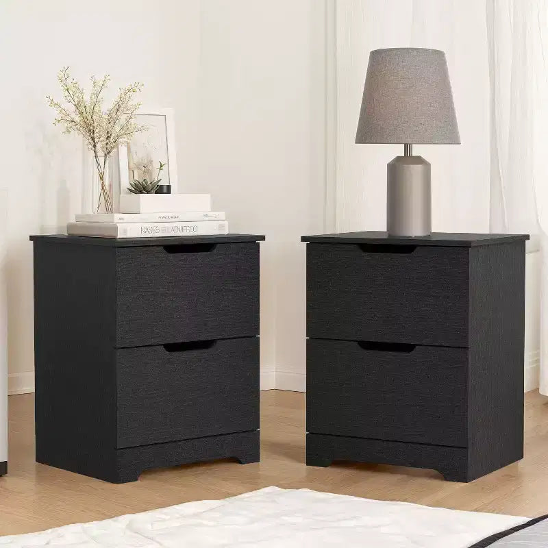 2-Drawer Nightstand Set of 2 with Cutout Handles 18.7 W 15.7 D 23.7 H