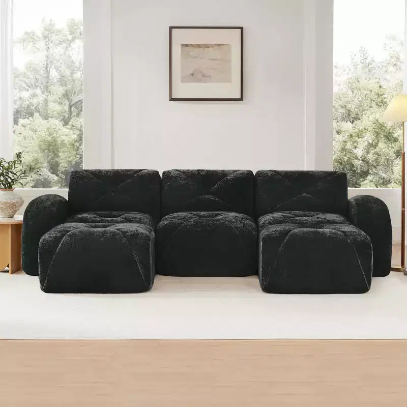 Clihome U-Shaped Boneless Sofa,Tufted Design,32D High Density Sponge,Bottom Anti-Slip Design,Free Combination,Movable Ottoman For Study & Home Theater