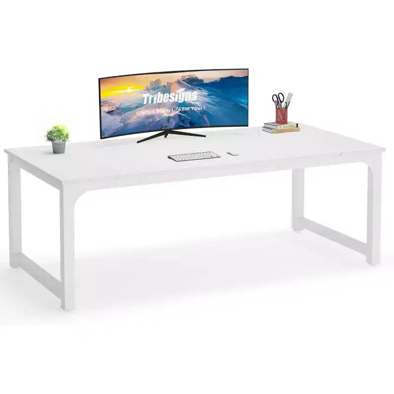 Lantine Modern Computer Desk, 78.7 x 39.4 inch X Large Executive Office Desk Computer Table Study Writing Desk Workstation for Home Office,White