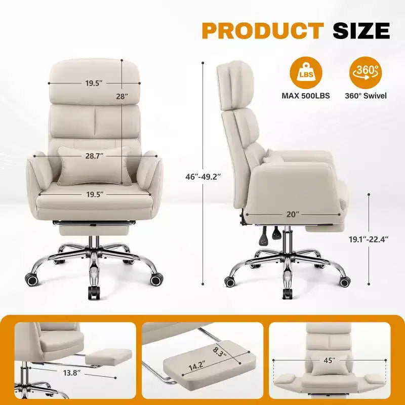 COOLHUT Big and Tall Executive Office Chair with Flip-Up Arms, Reclining Office Chair with Headrest, Adjustable Height