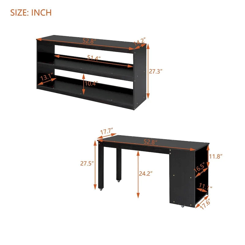 Full Size Loft Bed with Retractable Writing Desk and 3 Drawers