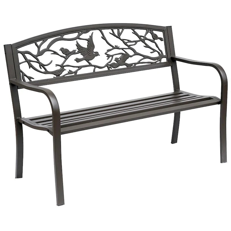 Outsunny 50 Garden Bench, Outdoor Patio Bench with Animal Pattern, Cast Steel Metal Bench
