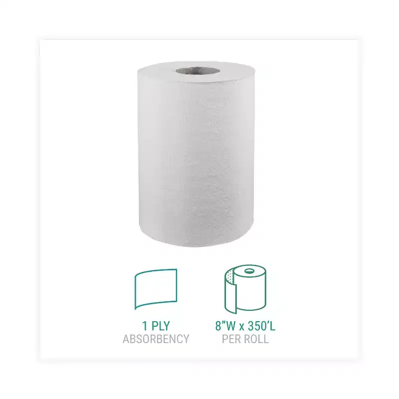 Windsoft Hardwound Roll Towels, 1-Ply, 8 x 350 ft, White, 12 Rolls/Carton