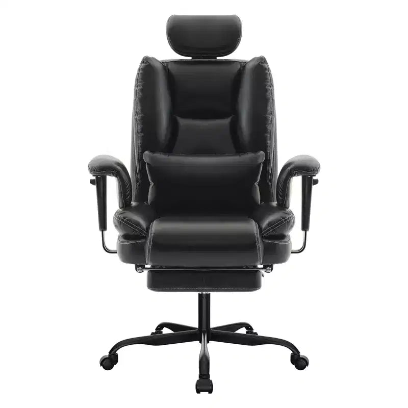 Office Chair Ergonomic 200 kg PU Leather Computer Chair with Lumbar Support and High Backrest, Ergonomic Desk Chair with Liftable Headrest, Black