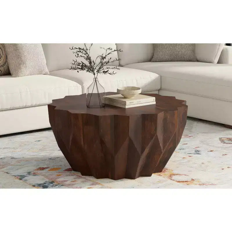 Oakcrest SOLID MANGO WOOD 34 inch Wide Polygon Contemporary Coffee Table Fully Assembled