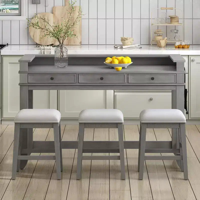 4-Piece Dining Bar Table Set with 3 Upholstered Stools, Multifunctional Dining Table with 3 Drawers 4B - ModernLuxe