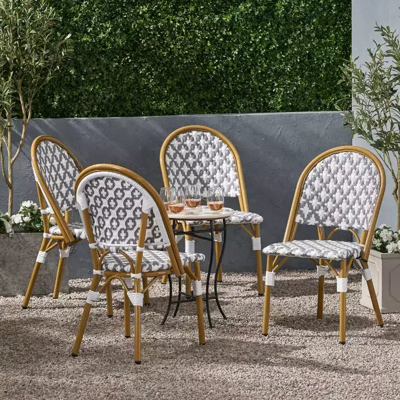 Christopher Knight Home Louna 4pk Outdoor French Cafe Chairs - Gray/White/Bamboo
