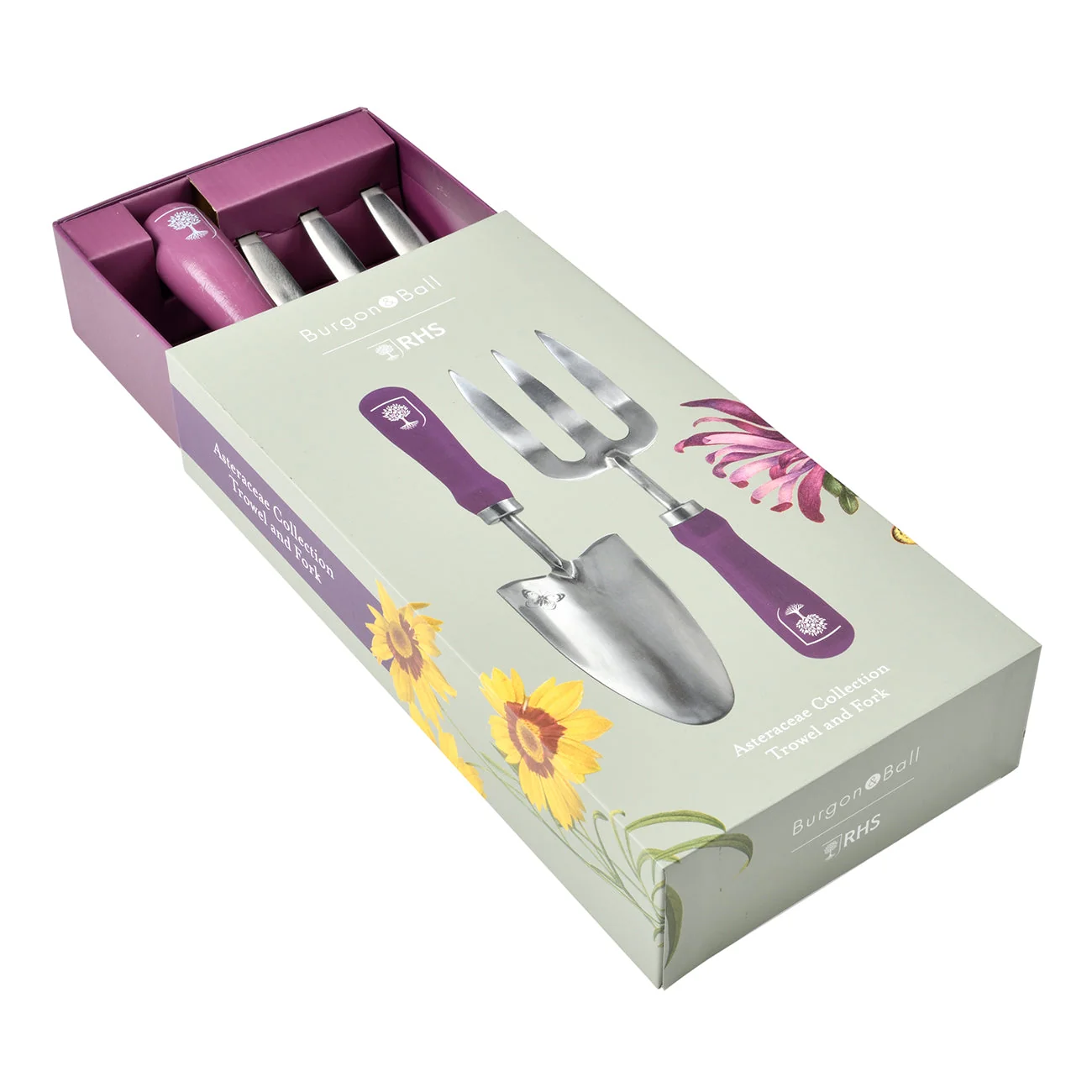 Stainless Steel Trowel and Fork Set with Floral Painted Hardwood Handle