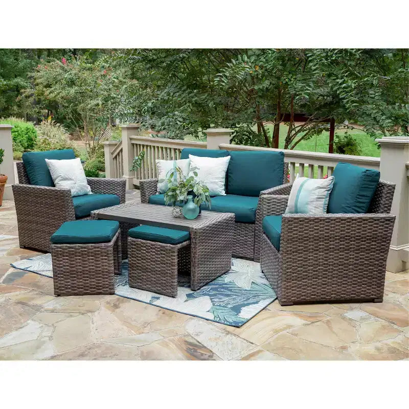 Leisure Made Newton 6pc Wicker Seating in Peacock Fabric
